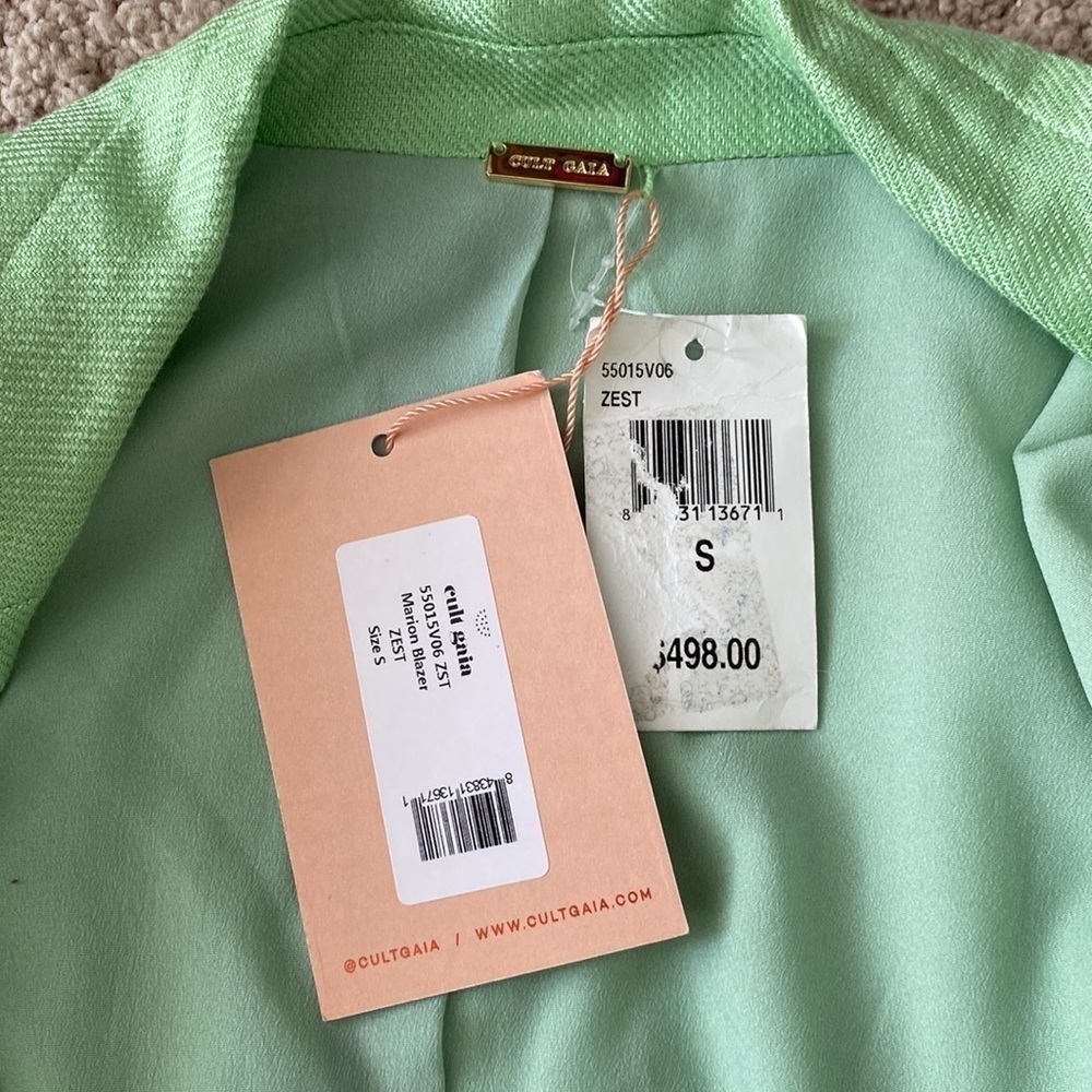 Cult Gaia- NWT Zest Green Sleeveless Marion Blazer with Long Front Tie - Picture 6 of 9